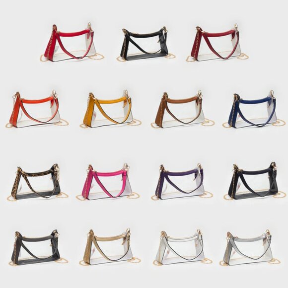 RED Clear Satchel Bag with Chain Strap Transparent Purse with Gold Hardware - Picture 8 of 8